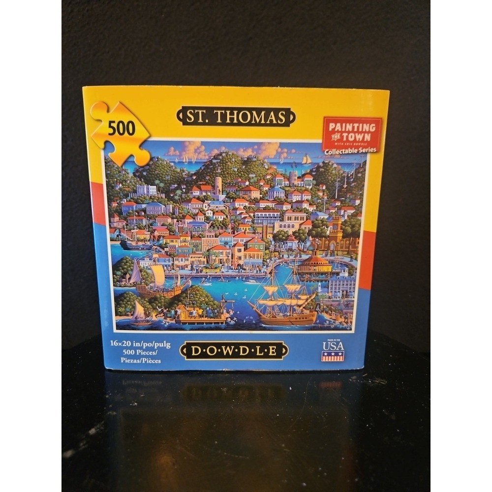 St. Thomas 500 Piece Jigsaw Dowdle Folk Art Painting The Town Factory Sealed